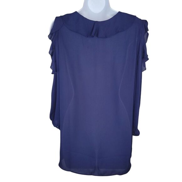 Rose & Olive Nwt Navy Blue Cold Shoulder Chiffon Top Blouse Size 1x - Picture 2 of 7